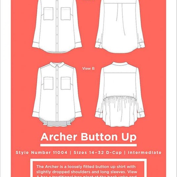 The Archer Button Up Shirt Pattern (sizes 14-32 - Grainline Studio  - Paper Pattern - Button Down Shirt Pattern - Sewing Pattern