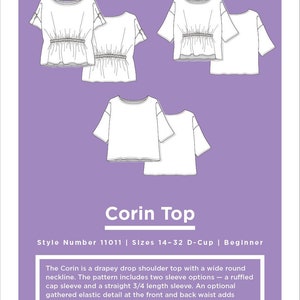 Corin Top Size 14-34  - Grainline Studios - Paper Sewing Pattern