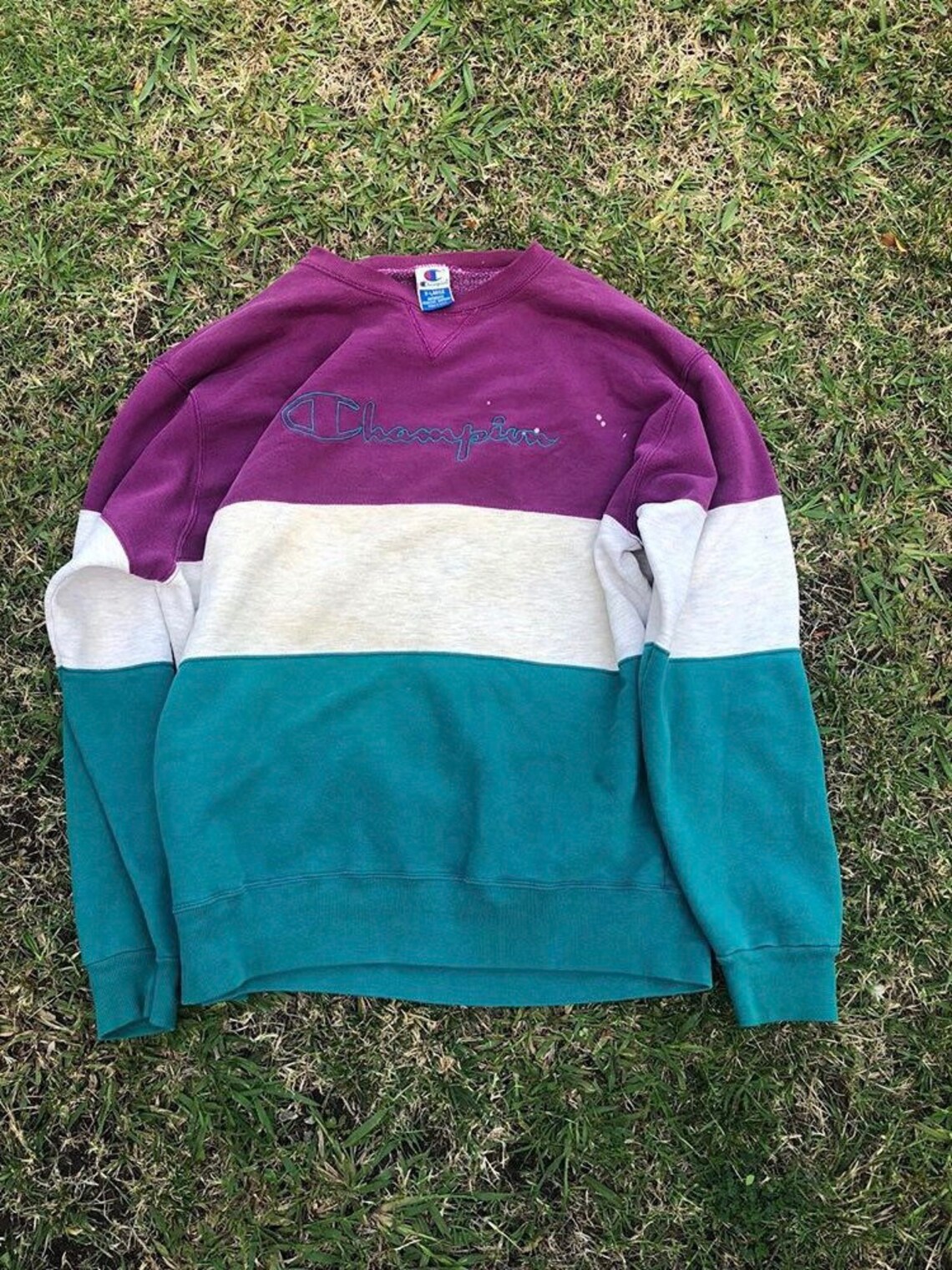 Champion color block hoodie 90s vintage XL | Etsy