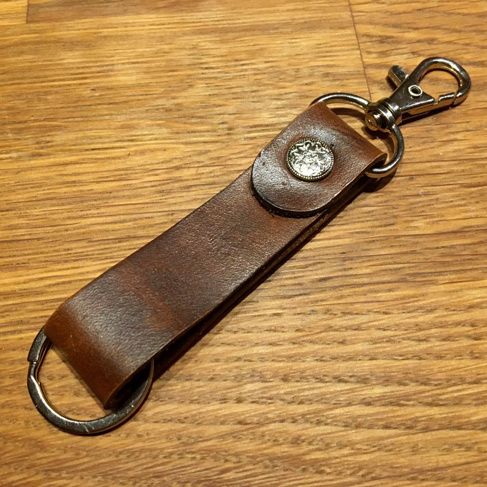 NCAA Virginia Tech Hokies Leather Key Fob With Silver Concho - Genuine Oil-Tanned Leather Keychain - View #9