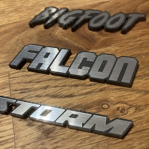 Custom Acrylic Car Badge - Car Name Badge - Brushed Aluminium and Black Nameplate