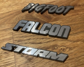 Custom Acrylic Car Badge - Car Name Badge - Brushed Aluminium and Black Nameplate