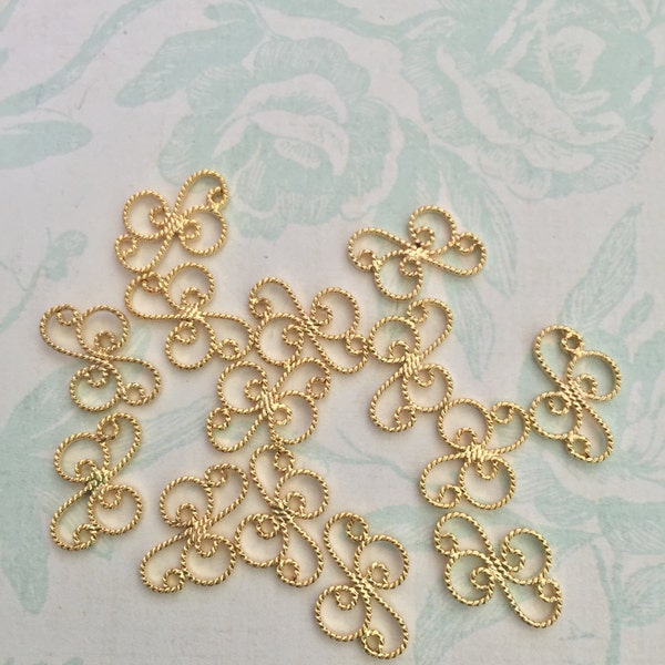 14pcs Gold Filigree Connector Beads Jewelry Making Craft French DIY Supplies Findings