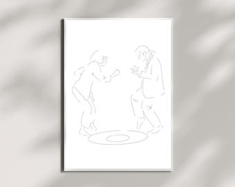Pulp Fiction Inspired Mia & Vince Dancing *Grey* Minimalist Art Print Size A4