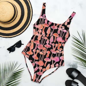 Vintage Pink Mushroom One-Piece Swimsuit