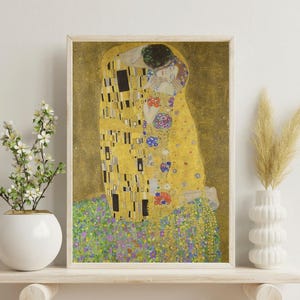 Eternal Embrace – Romantic Gold and Abstract Art Print - The Kiss Print