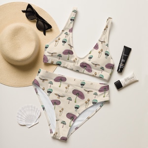 Forest Mushroom Bikini riciclato a vita alta