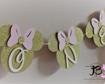 Minnie Mouse First Birthday Banner: Pink and Gold Party Decor