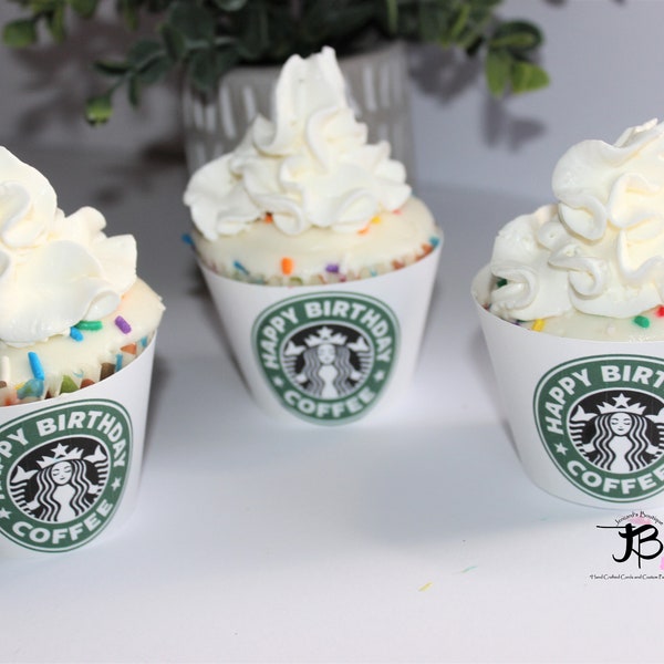 Starbucks Cupcakes Wrappers, Coffee Birthday Party, Starbucks Cupcake Toppers, Starbucks Wrappers, Starbucks Personalized Cupcake Wrappers