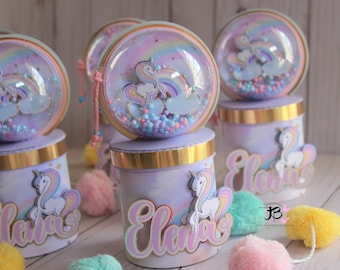 Latas de papas de unicornio, caja de regalo de unicornio, latas de papas personalizadas de unicornio, agitador de latas de papas de unicornio, cajas de regalo de unicornio, fiesta arcoíris