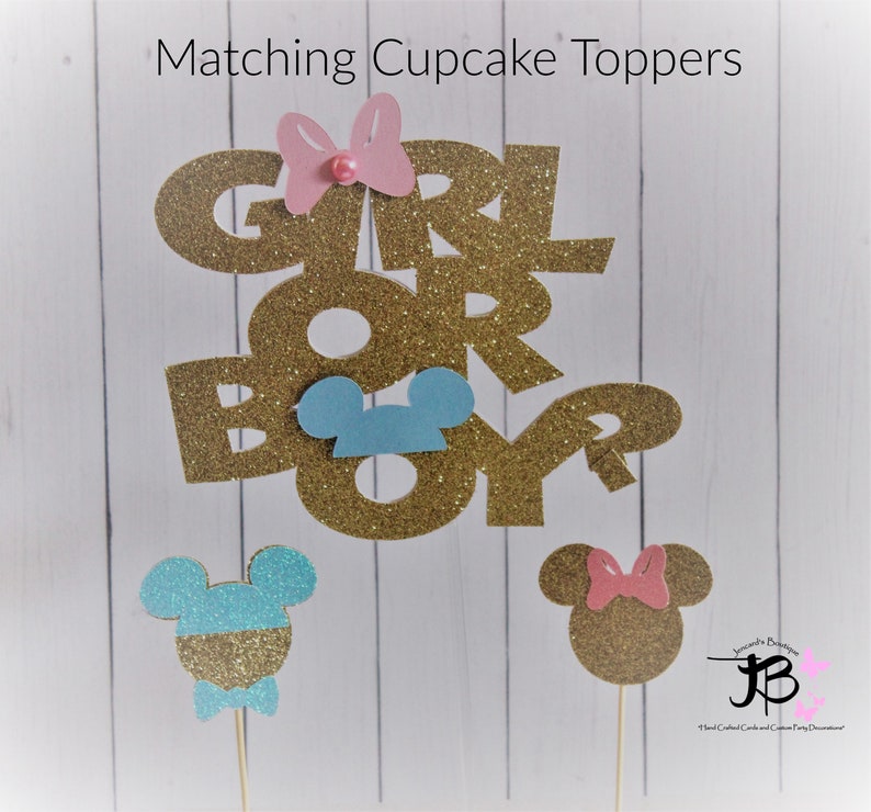 Gender Reveal Party Boy or Girl Cake Topper Baby Mickey and Minnie Cake Topper Minnie and Mickey Baby Reveal Baby Reveal Cake Topper