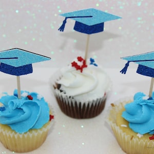 Graduation Cupcake Toppers, College, High School, Grad  Glitter Cupcake Toppers, Congrats, Graduation Cap Decorations, Graduation Party,