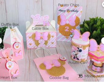 Minnie-presentaskar, Minnie Gable-askar, Minnie-godispåsar, Minnie-rosépresentaskar, Minnie-chipspåsar, Minnie-godispåsar, Minnie-godis