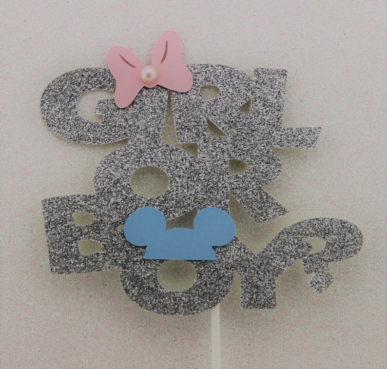 Gender Reveal Party Boy or Girl Cake Topper Baby Mickey and Minnie Cake Topper Minnie and Mickey Baby Reveal Baby Reveal Cake Topper
