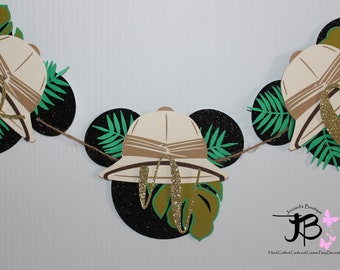 Banner Safari Mickey Mouse "ONE": verjaardagsdecoratie dierenrijk