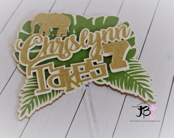 Gâteau safari Topper, Jungle Safari Cake Topper, Bienvenue Baby Topper, Deux toppers gâteau sauvage, topper gâteau d’anniversaire tropical, topper gâteau personnalisé