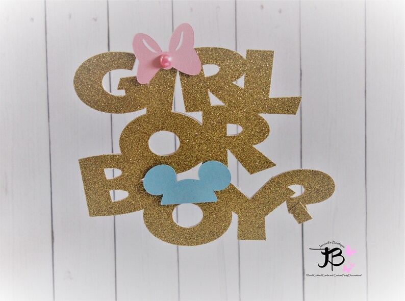 Gender Reveal Party Boy or Girl Cake Topper Baby Mickey and Minnie Cake Topper Minnie and Mickey Baby Reveal Baby Reveal Cake Topper