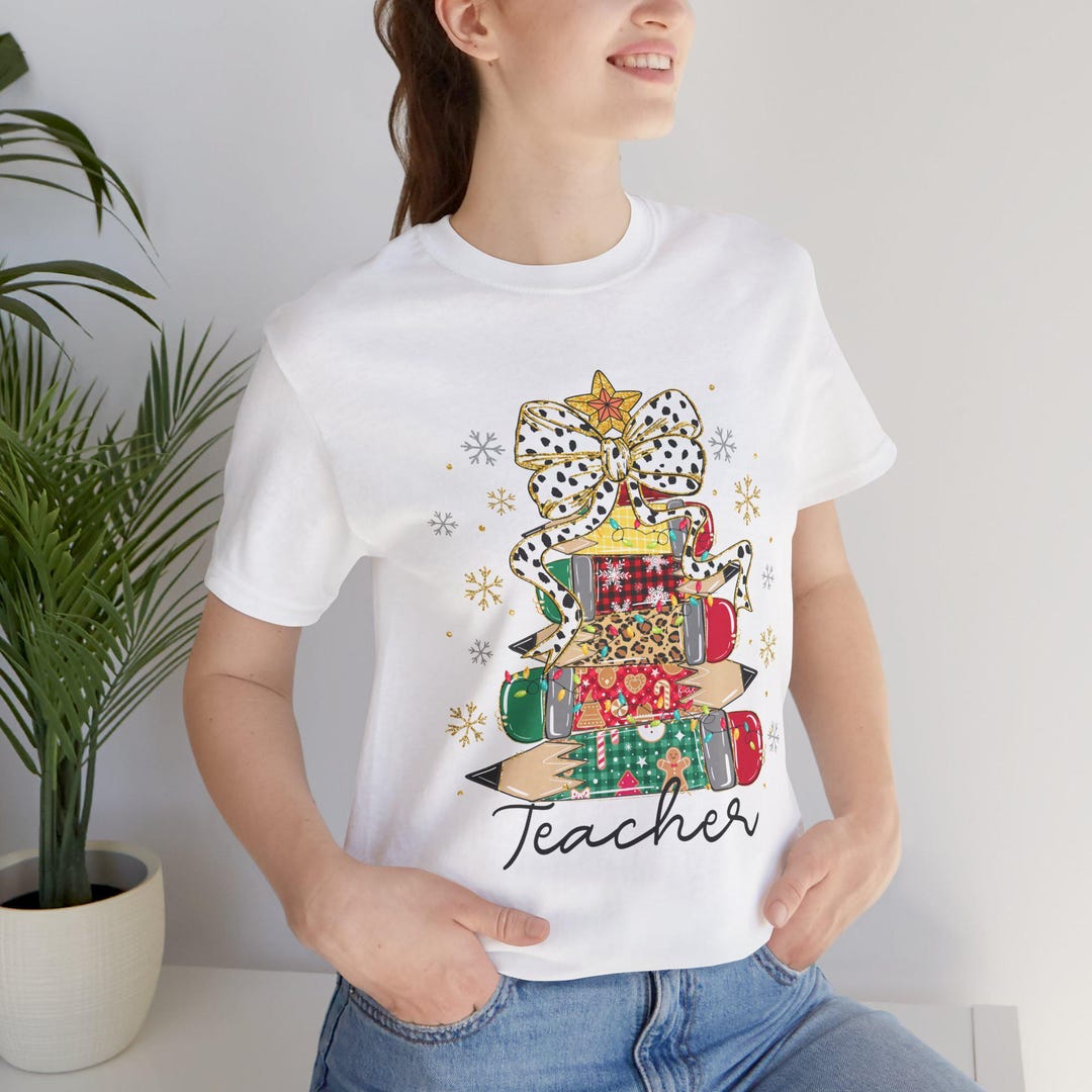Teacher Pencil Christmas Tree T-shirt, Holiday School Teacher Gift ...