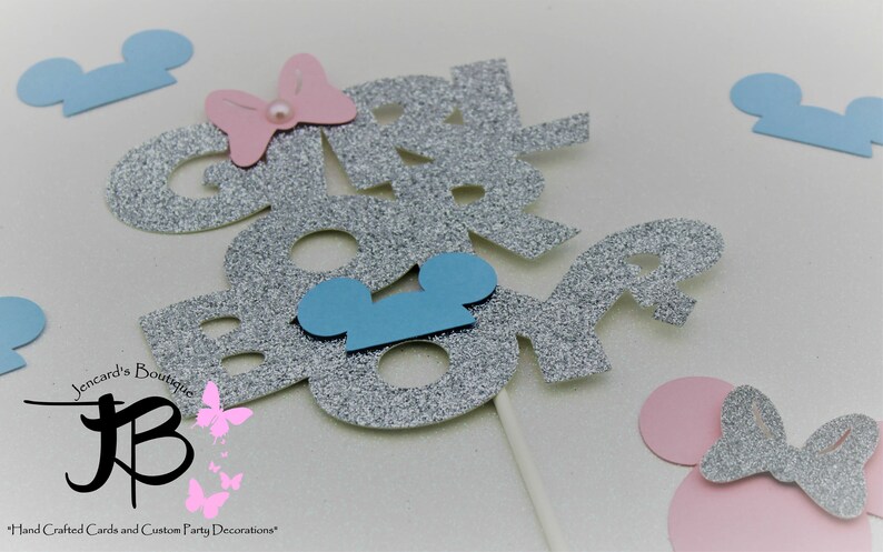 Gender Reveal Party Boy or Girl Cake Topper Baby Mickey and Minnie Cake Topper Minnie and Mickey Baby Reveal Baby Reveal Cake Topper