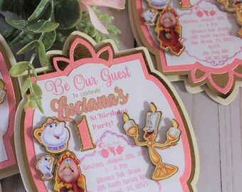 Beauty and the Beast Invitations, Beauty and the Beast Birthday Invites, Be Our Guest Birthday Invitations, Be Our Guest Invitations,