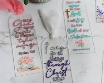 Marcapáginas acrílico cristiano, marcapáginas con versículos bíblicos, regalo de fe cristiana, regalo para amantes de los libros, base de fe, marcapáginas inspirador