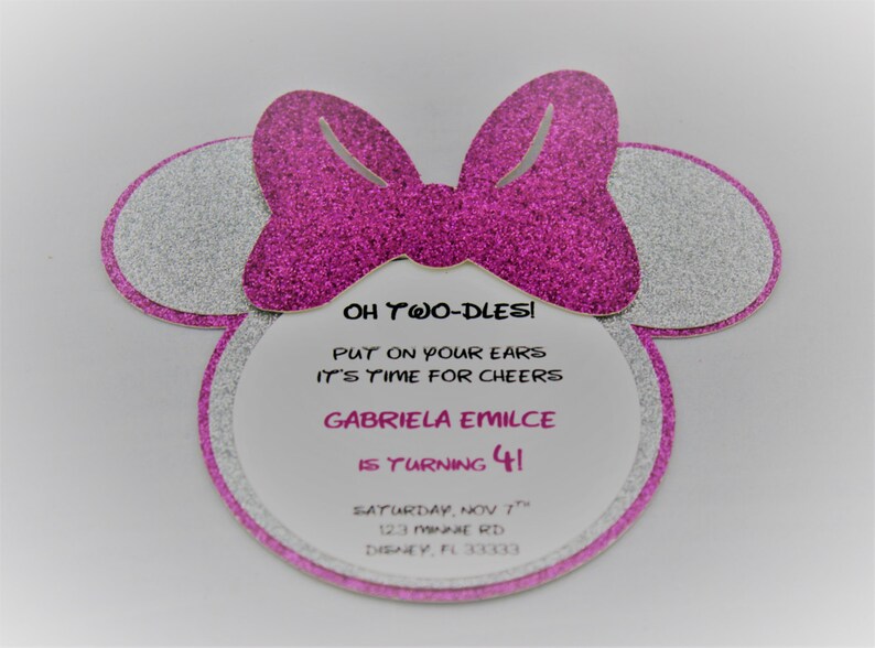 Minnie Mouse Glitter Invitations Handmade Minnie Invitations Etsy