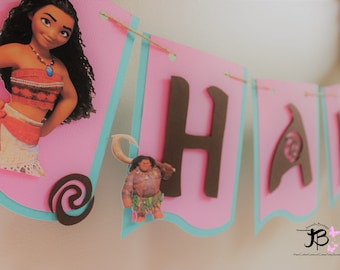 Banner de cumpleaños de Moana: Decoración de fiesta hecha a mano