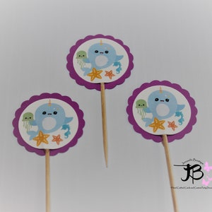 Narwhal Cupcake Toppers, Rainbow Narwhals, Narwhal Theme, Underwater Birthday, Pool Party, Narwhal Party, Narwhal First Birthday Party