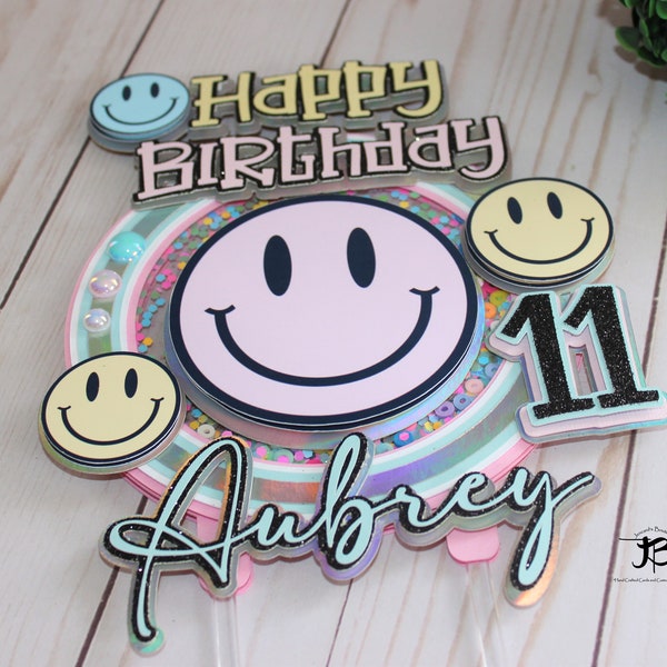 Smiley Cake Topper, Preppy Cake Topper, Smile Cake Topper, Groovy Cake Topper, Retro Cake Topper, Smiley Face Cake Topper