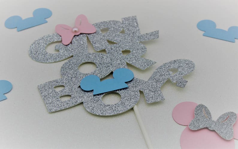 Gender Reveal Party Boy or Girl Cake Topper Baby Mickey and Minnie Cake Topper Minnie and Mickey Baby Reveal Baby Reveal Cake Topper