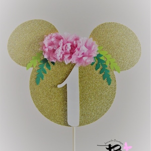 Floral Minnie Mouse Cake Topper, Minnie Mouse Cake Topper, Minnie Mouse First Birthday Cake Topper, Pink and Gold Minnie Mouse Cake Topper