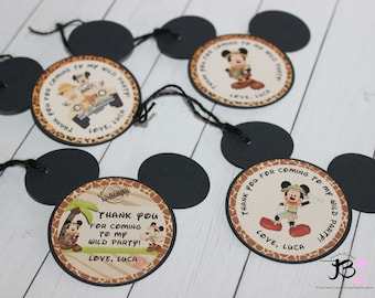 Mickey Mouse Safari Thank You Tags, Mickey Mouse Party Favors, Mickey Party Decorations, Mickey Safari Party Tags, Mickey Mouse Safari Tags