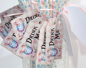 Alice in Wonderland Paper Party Straws, Alice in Wonderland Drink Me Straws, Drink Me Straws, Alice in Wonderland Straws , Drink Me Straws