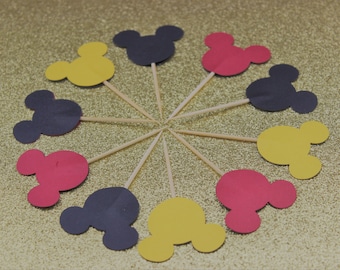 Mickey Mouse Cupcake Toppers: Red, Black, and Yellow Party Decor