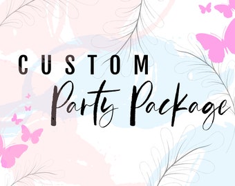 Custom Party Package, Custom Cake Toppers, Custom Banners, Personalized Gable Boxes, Personalize Birthday Themes, Custom Party Boxes Treats