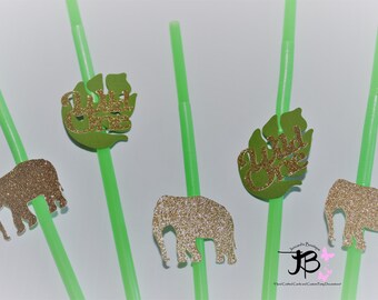 Cumpleaños de safari, Animales de safari dorados, Pajitas de jungla para baby shower, Pajitas para fiesta de safari, Pajitas de animales salvajes, Pajitas para fiesta tropical