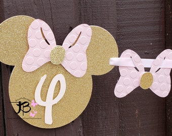 Minnie Mouse verjaardag banner, Minnie Mouse banner, Minnie Mouse decoraties, Minnie Mouse Happy Birthday, Minnie Mouse roze en goud