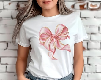 T-shirt con fiocco rosa Coquette estetica vintage, T-shirt Coquette, Top Coquette, Camicetta Coquette, Abbigliamento, T-shirt rosa, T-shirt con fiocco rosa
