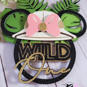 Safari Minnie Mouse taarttopper, Wild One taarttopper, Wild One Minnie taarttopper, Mickey Safari taarttopper, Wild One Safari verjaardagstaart