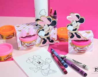 Minnie Mouse Coloring Favor Box, Minnie Coloring Treat Set, Minnie Activity Box, Minnie Mouse Coloring and PlayDoh Set Box, Minnie Coloring