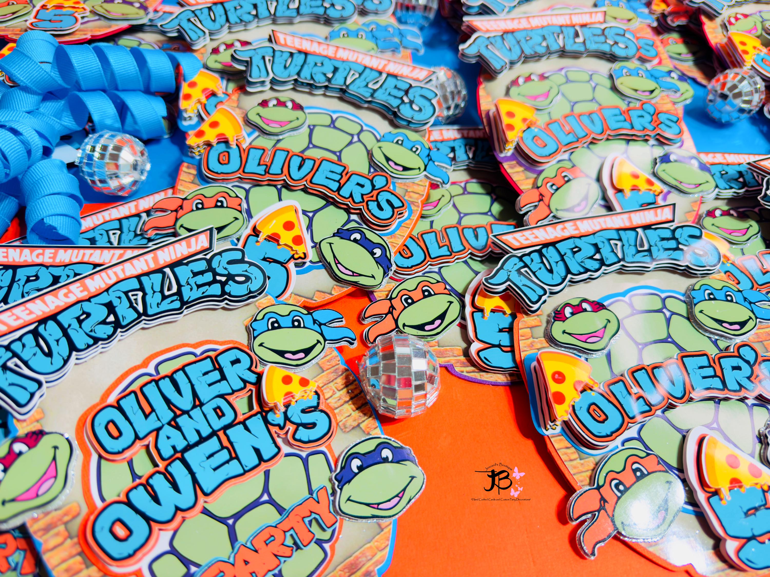 Turtle Invitations, Custom Party Invitations, Turtle Birthday Invitations,  Ninja Party Invitations, Custom Birthday Invites, Turtle Invites - Etsy, image size:3000x2250