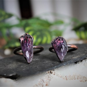 Raw Amethyst Ring Electroformed rough amethyst purple crystal stone gemstone natural handmade copper womens large chunky point statement image 3