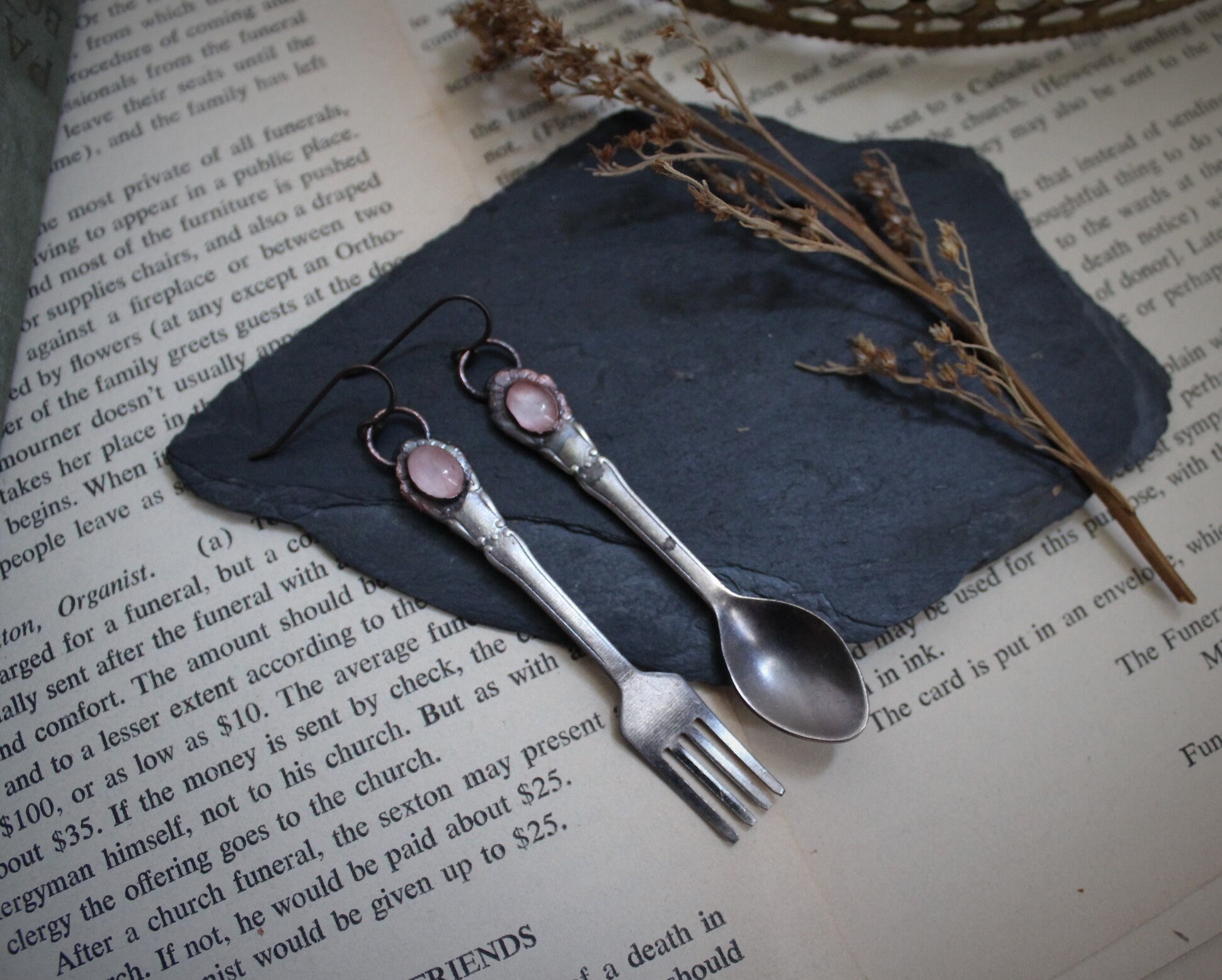 Spoon and Fork Earrings Rose Quartz Antique Vintage Etsy