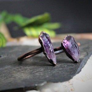 Raw Amethyst Ring Electroformed rough amethyst purple crystal stone gemstone natural handmade copper womens large chunky point statement image 4