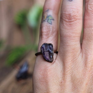 Raw Amethyst Ring Electroformed rough amethyst purple crystal stone gemstone natural handmade copper womens large chunky point statement image 5