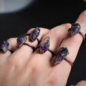 Raw Amethyst Ring Electroformed rough amethyst purple crystal stone gemstone natural handmade copper womens large chunky point statement image 9