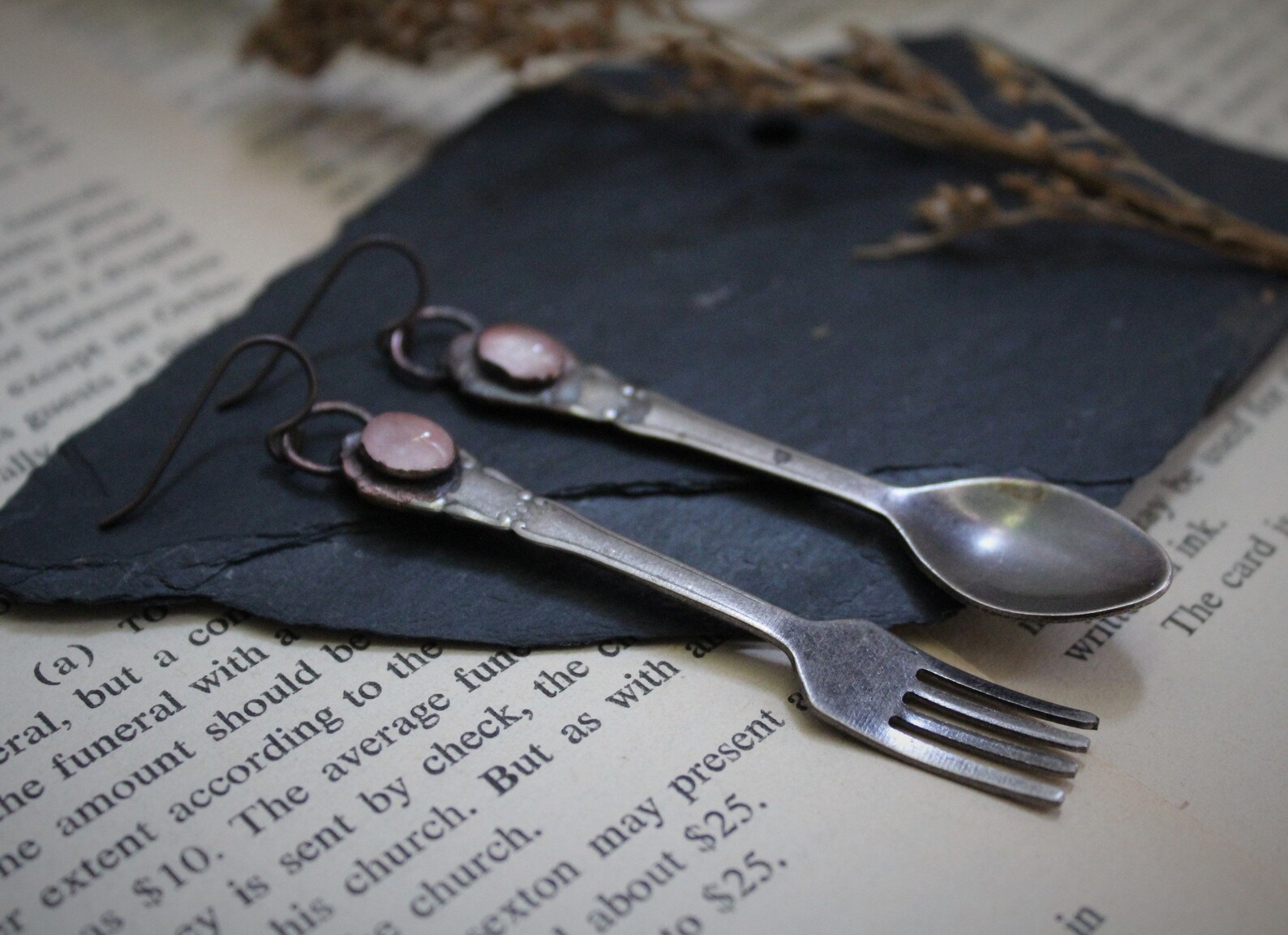 Spoon and Fork Earrings Rose Quartz Antique Vintage Etsy