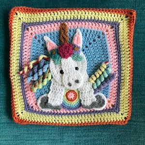 Unicorn hand crocheted pillow cover.  Fits a 14 X 14 pillow insert (not included).
