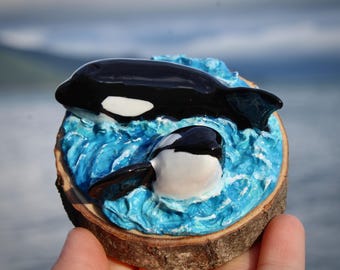 Surfacing Orcas on Wood Piece (customizable) - Etsy