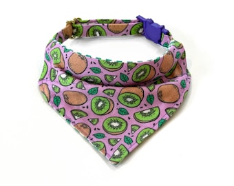 Kiwis Cat Bandana, Over the Collar Cat Bandana with Breakaway Buckle and D-ring